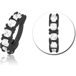 STERILE BLACK PVD COATED SURGICAL STEEL GRADE 316L PRONG SET CRYSTAL JEWELED HINGED SEGMENT CLICKER