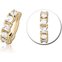 ZIRCON GOLD PVD COATED SURGICAL STEEL GRADE 316L PRONG SET CRYSTAL JEWELED HINGED SEGMENT CLICKER