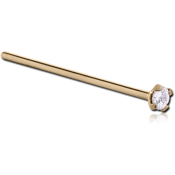 18 KARAT YELLOW GOLD 2MM PRONG SET JEWELED STRAIGHT LARGE NOSE STUD