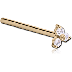 18 KARAT YELLOW GOLD PRONG SET TRINITY JEWELED STRAIGHT LARGE NOSE STUD