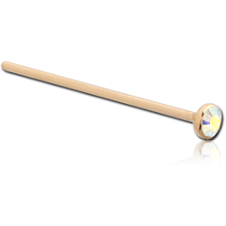 18 KARAT GOLD YELLOW CURVED NOSE STUD WITH PREMIUM CRYSTAL JEWELED 1.8 MM BEZEL SET