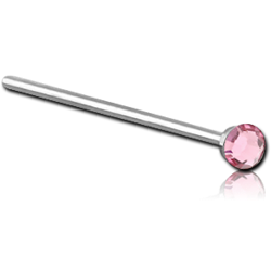 SURGICAL STEEL GRADE 316L FLAT JEWELED STRAIGHT NOSE STUD 15MM