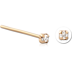 STERLING 925 SILVER GOLD PLATED 18K JEWELED PRONG SET STRAIGHT NOSE STUD