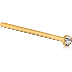 GOLD PVD COATED SURGICAL STEEL GRADE 316L PREMIUM CRYSTAL JEWELED STRAIGHT NOSE STUD 19MM