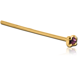 GOLD PLATED STERLING 925 SILVER STRAIGHT PRONG SET JEWELED NOSE STUD