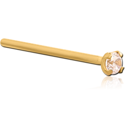 GOLD PVD COATED SURGICAL STEEL GRADE 316L STRAIGHT PRONG SET 2MM JEWELED NOSE STUD 15MM