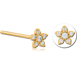GOLD PVD COATED SURGICAL STEEL GRADE 316L STRAIGHT JEWELED NOSE STUD - FLOWER