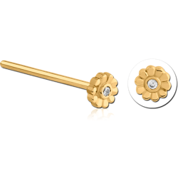 GOLD PVD COATED SURGICAL STEEL GRADE 316L STRAIGHT JEWELED NOSE STUD