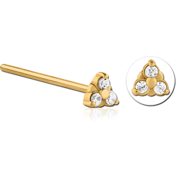 GOLD PVD COATED SURGICAL STEEL GRADE 316L STRAIGHT JEWELED NOSE STUD
