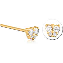 GOLD PVD COATED SURGICAL STEEL GRADE 316L STRAIGHT JEWELED NOSE STUD