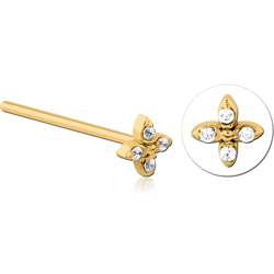 GOLD PVD COATED SURGICAL STEEL GRADE 316L STRAIGHT JEWELED NOSE STUD