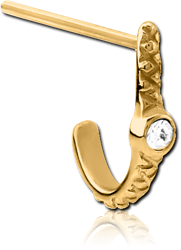 GOLD PVD COATED SURGICAL STEEL GRADE 316L STRAIGHT JEWELED WRAP AROUND NOSE STUD