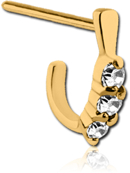 GOLD PVD COATED SURGICAL STEEL GRADE 316L STRAIGHT JEWELED WRAP AROUND NOSE STUD