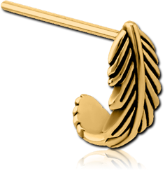GOLD PVD COATED SURGICAL STEEL GRADE 316L STRAIGHT WRAP AROUND NOSE STUD - FEATHER