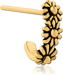 GOLD PVD COATED SURGICAL STEEL GRADE 316L STRAIGHT WRAP AROUND NOSE STUD - THREE FLOWERS