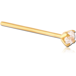 GOLD PVD COTED TITANIUM ALLOY STRAIGHT PRONG SET 3MM JEWELED NOSE STUD 15MM