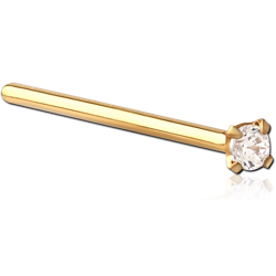 GOLD PVD COTED TITANIUM ALLOY STRAIGHT PRONG SET 2MM JEWELED LARGE NOSE STUD 19MM
