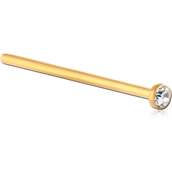 GOLD PVD COATED TITANIUM ALLOY PREMIUM CRYSTAL JEWELED STRAIGHT NOSE STUD 19MM