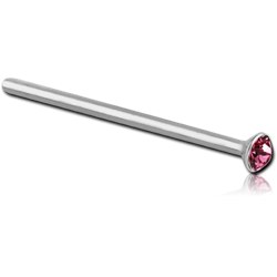 SURGICAL STEEL GRADE 316L JEWELED STRAIGHT NOSE STUD WITH GLUED STONE 15MM