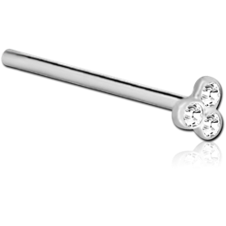 SURGICAL STEEL GRADE 316L STRAIGHT BEZEL SET JEWELED TRINITY NOSE STUD