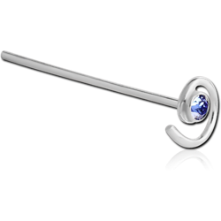 STERLING 925 SILVER JEWELED SPIRAL STRAIGHT NOSE STUD