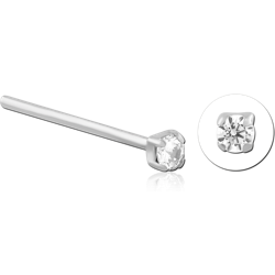 STERLING 925 SILVER JEWELED PRONG SET STRAIGHT NOSE STUD