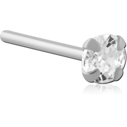 STERLING 925 SILVER JEWELED PRONG SET STRAIGHT NOSE STUD