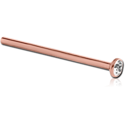 ROSE GOLD PVD COATED SURGICAL STEEL GRADE 316L PREMIUM CRYSTAL JEWELED STRAIGHT NOSE STUD 15MM