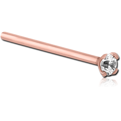 ROSE GOLD PVD COATED SURGICAL STEEL GRADE 316L STRAIGHT PRONG SET 1.5MM JEWELED NOSE STUD