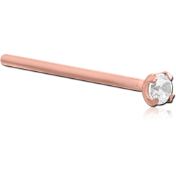 ROSE GOLD PVD COATED SURGICAL STEEL GRADE 316L STRAIGHT PRONG SET 2MM JEWELED NOSE STUD 15MM