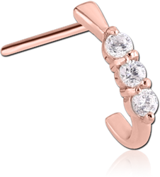 ROSE GOLD PVD COATED SURGICAL STEEL GRADE 316L STRAIGHT JEWELED WRAP AROUND NOSE STUD