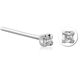 STERLING SILVER 925 RHODIUM COATED JEWELED PRONG SET STRAIGHT NOSE STUD