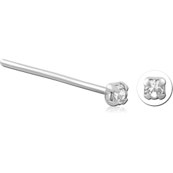 STERLING SILVER 925 RHODIUM COATED JEWELED STRAIGHT NOSE STUD