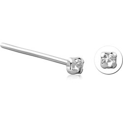 STERLING SILVER 925 RHODIUM COATED JEWELED PRONG SET STRAIGHT NOSE STUD