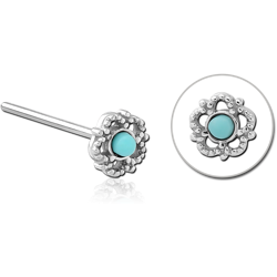 SURGICAL STEEL GRADE 316L STRAIGHT JEWELED NOSE STUD - FLOWER