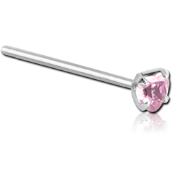 SURGICAL STEEL GRADE 316L STRAIGHT PRONG SET HEART JEWELED NOSE STUD 15MM