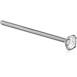 TITANIUM ALLOY STRAIGHT PRONG SET 2 MM JEWELED LARGE NOSE STUD 19MM