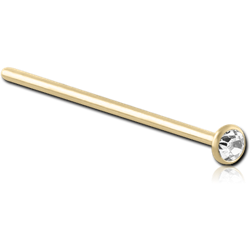 ZIRCON GOLD PVD COATED SURGICAL STEEL GRADE 316L LARGE CURVE JEWELED NOSE STUD LEFT