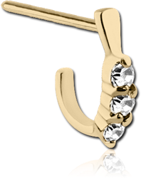 ZIRCON GOLD PVD COATED SURGICAL STEEL GRADE 316L STRAIGHT JEWELED WRAP AROUND NOSE STUD