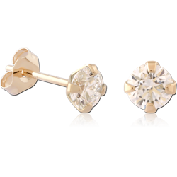 14 KARAT GOLD YELLOW PRONG SET EAR STUDS LAB GROWN DIAMONDS