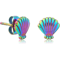 ANODISED SURGICAL STEEL GRADE 316L EAR STUDS PAIR - SHELL