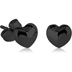 BLACK PVD COATED SURGICAL STEEL GRADE 316L HEART EAR STUDS