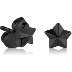 BLACK PVD COATED SURGICAL STEEL GRADE 316L NAUTICAL STAR EAR STUDS