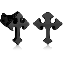 BLACK PVD COATED SURGICAL STEEL GRADE 316L CROSS EAR STUDS