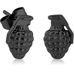 BLACK PVD COATED SURGICAL STEEL GRADE 316L GRENADE EAR STUDS