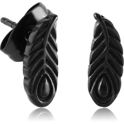 BLACK PVD COATED SURGICAL STEEL GRADE 316L FEATHER EAR STUDS