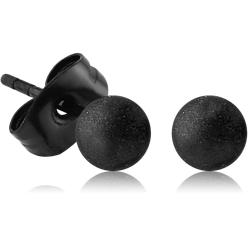 BLACK PVD COATED SURGICAL STEEL GRADE 316L EAR STUDS PAIR - SANDBLAST BALL 6MM