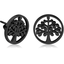 BLACK PVD COATED SURGICAL STEEL GRADE 316L EAR STUDS PAIR - TREE