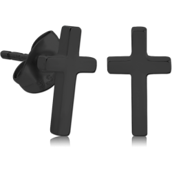 BLACK PVD COATED SURGICAL STEEL GRADE 316L EAR STUDS PAIR - CROSS