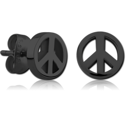 BLACK PVD COATED SURGICAL STEEL GRADE 316L EAR STUDS -  PEACE SIGN